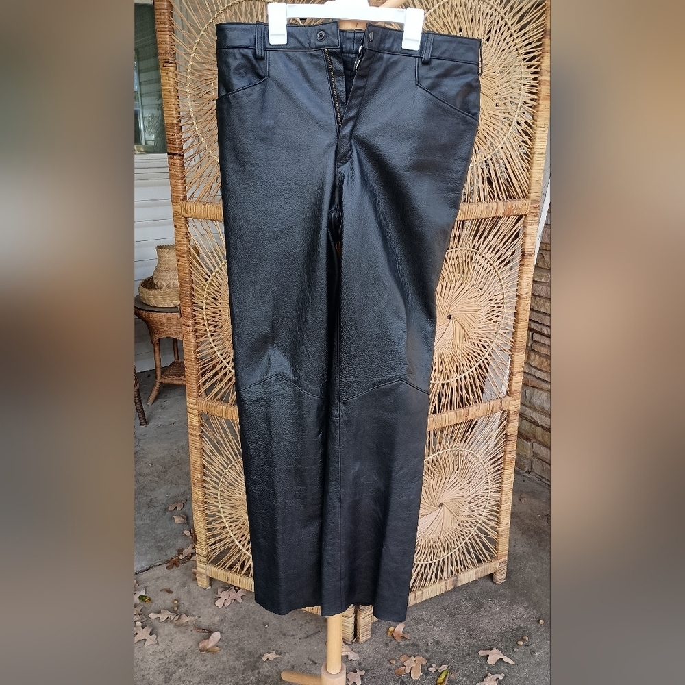Vintage Excelled Thick Black Leather Riding Pants_34x32